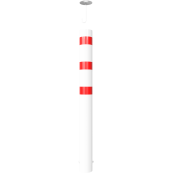 Barrier bollard | Steel tube  193 x 3.6 mm | stationary | for setting in concrete | hot-dip galvanized and white coatedwith three red reflecting stripes | total length: 2000 mm | with steel cap with concrete anchor